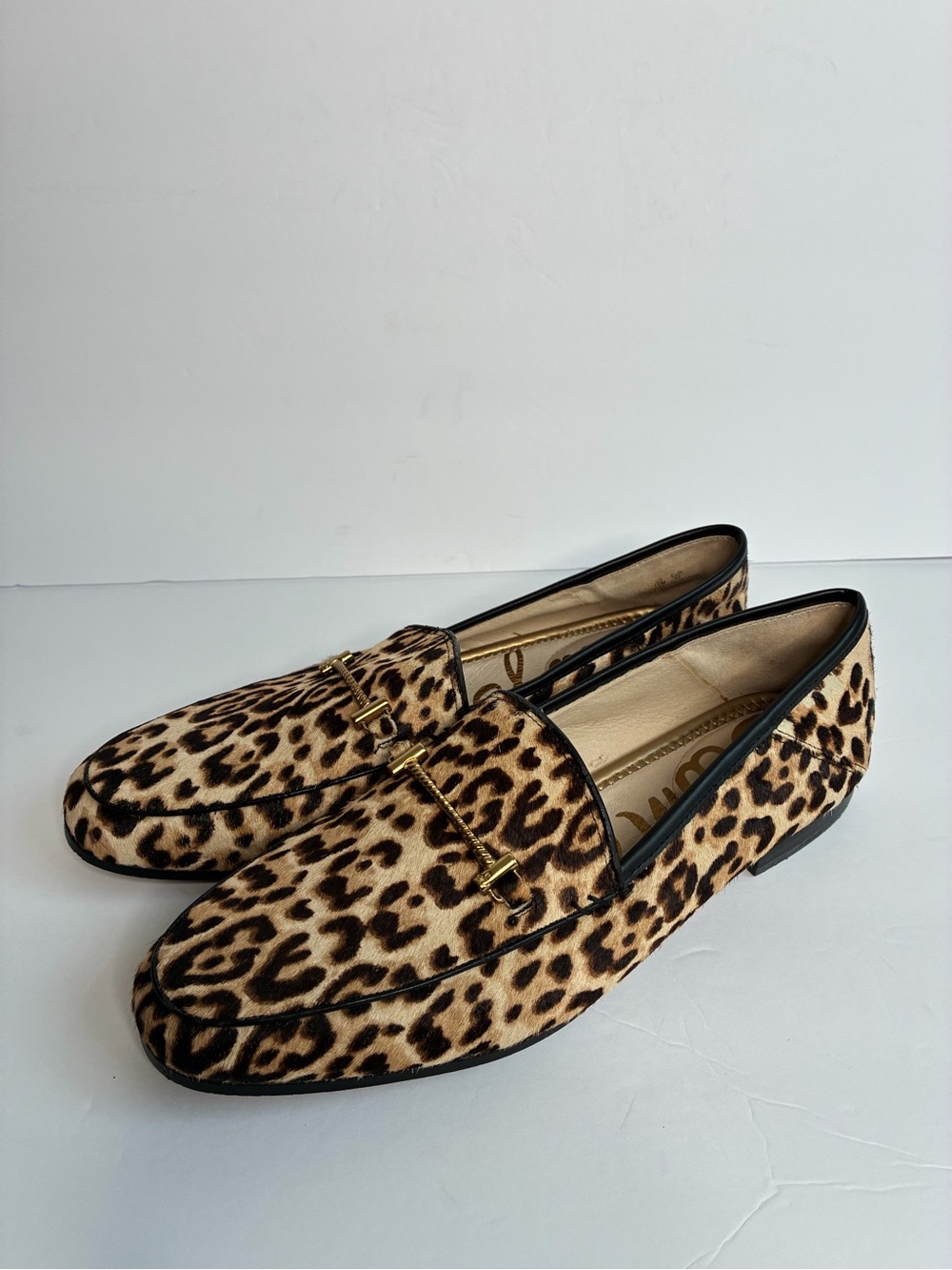 Sam Edelman 10-M Preppy Chic Office Leopard Print Slip-On Loafers with Gold Bit
